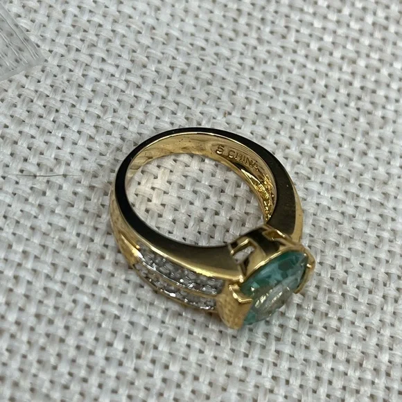 Vintage 925 Gold Overlay Sterling Silver Green Gemstone Ring, Size 4.75 - Picture 11 of 17